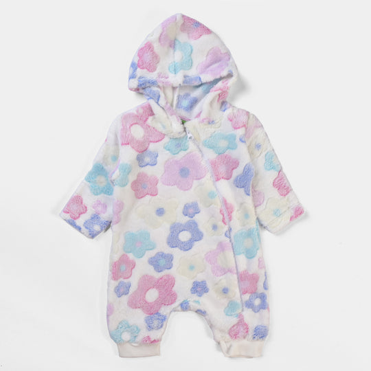 Infant Unisex Sherpa Romper Flowers-White