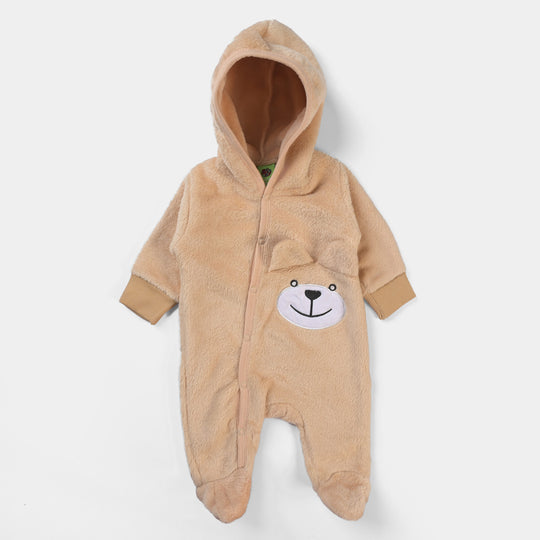 Infant Unisex Sherpa Romper Bear Face-BROWN
