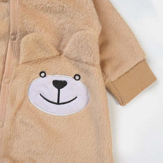 Infant Unisex Sherpa Romper Bear Face-BROWN