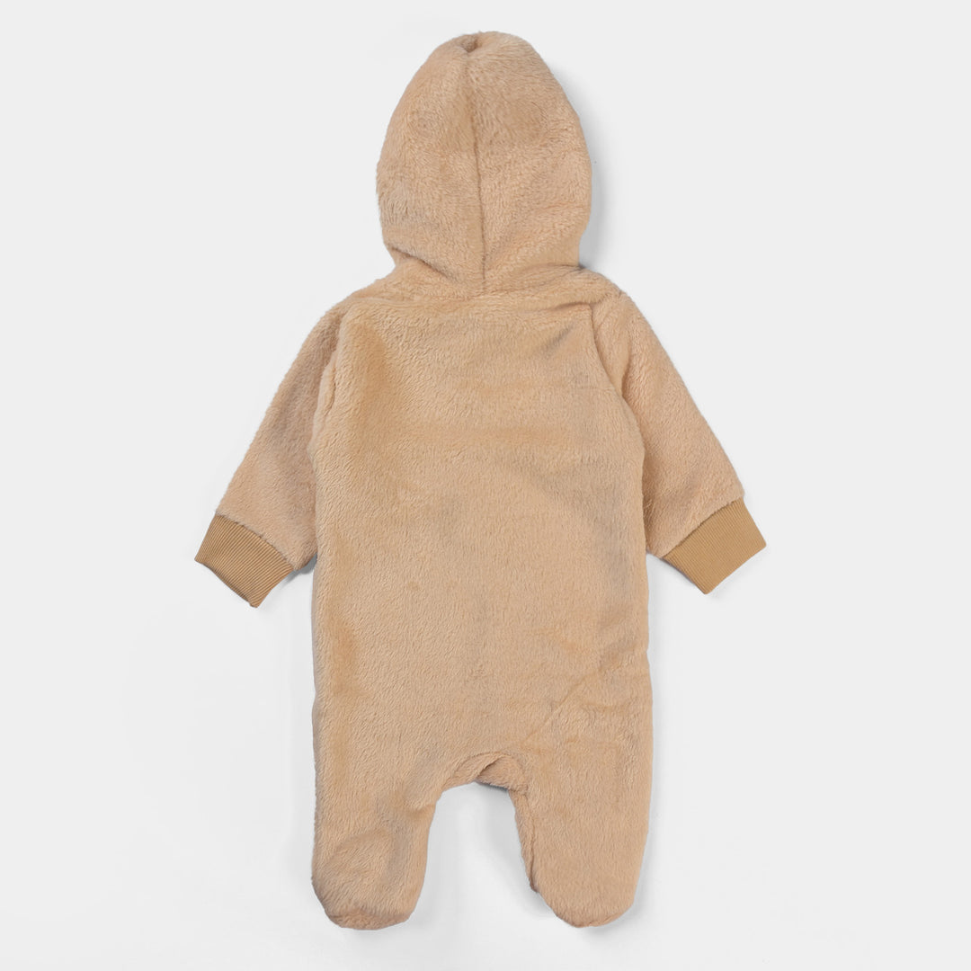 Infant Unisex Sherpa Romper Bear Face-BROWN