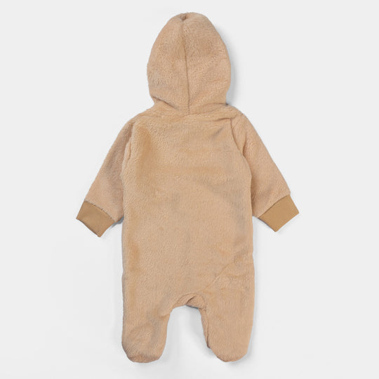 Infant Unisex Sherpa Romper Bear Face-BROWN