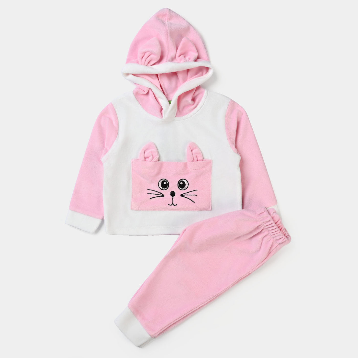 Infant Girls Velour 2PC Suit Cat Face-Pink