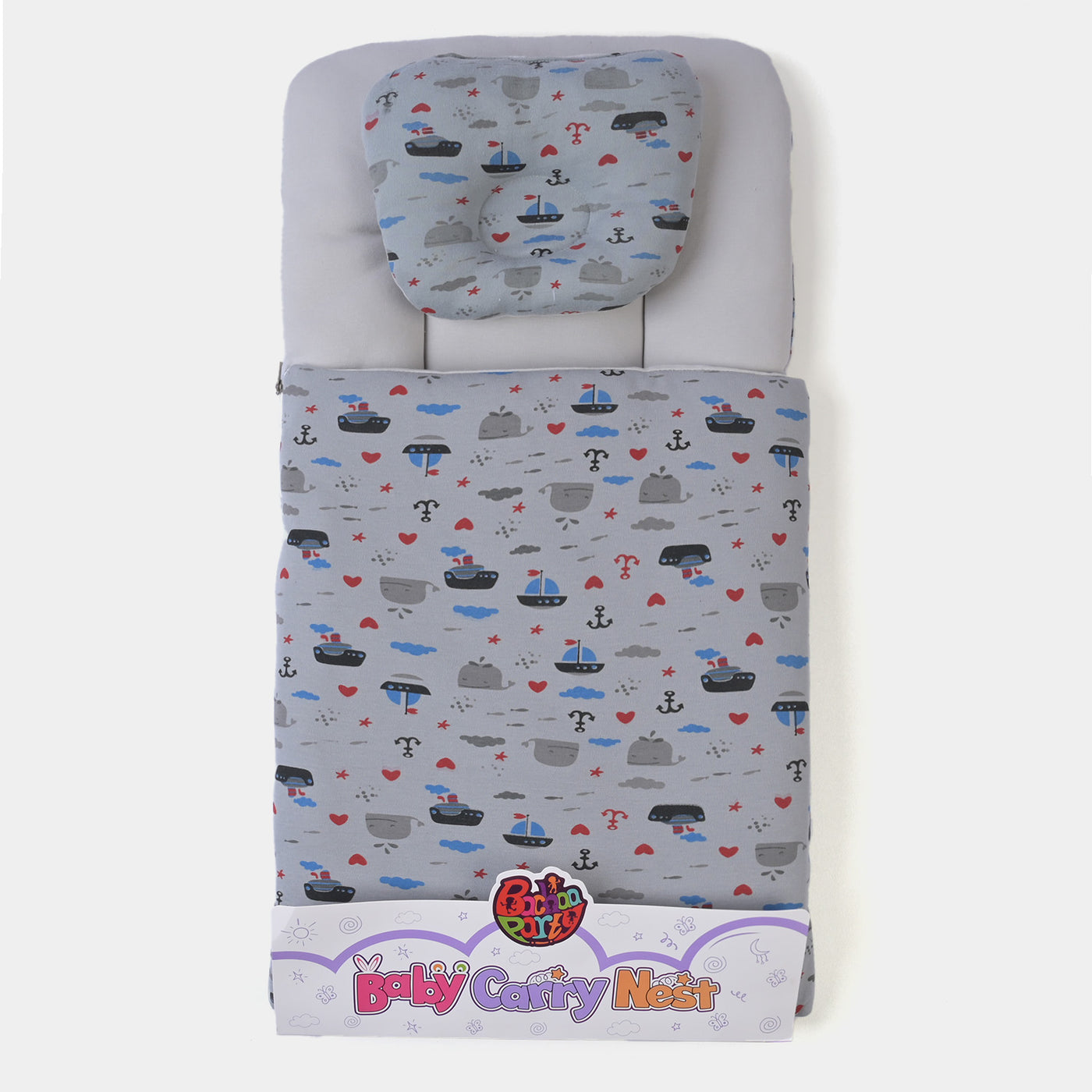 Baby Carry Nest Printed With Head Pillow | Gray