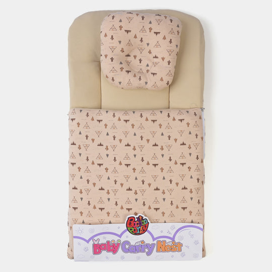 Baby Carry Nest Printed With Head Pillow | Light Brown