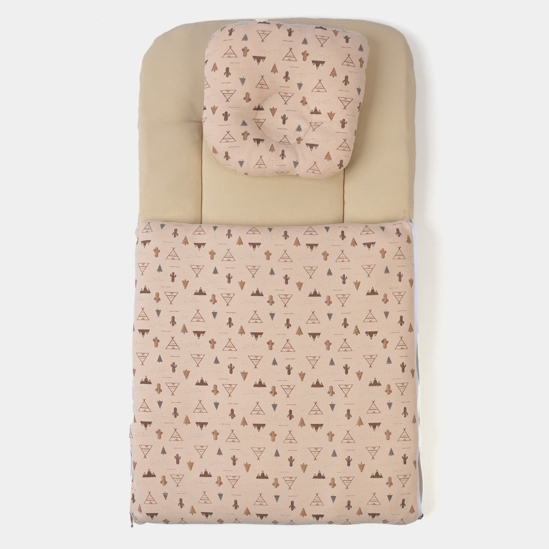 Baby Carry Nest Printed With Head Pillow | Light Brown