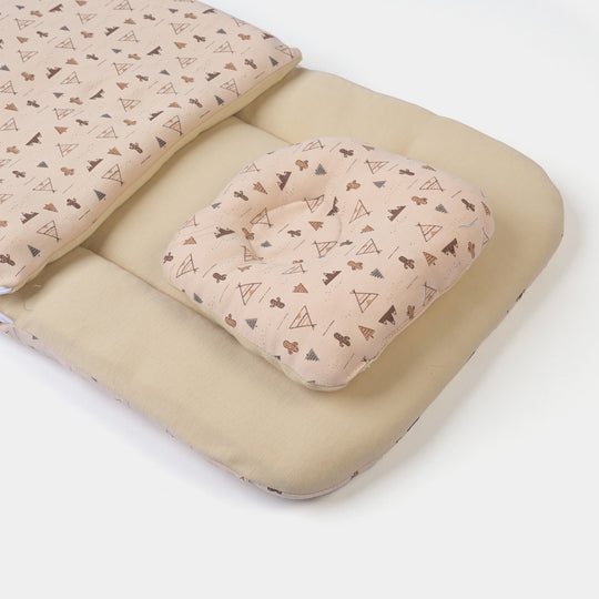 Baby Carry Nest Printed With Head Pillow | Light Brown