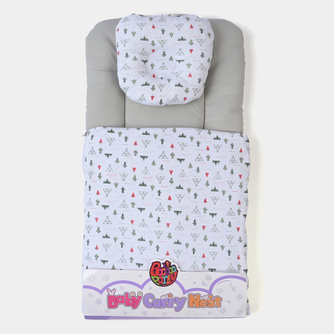 Baby Carry Nest Printed With Head Pillow | White