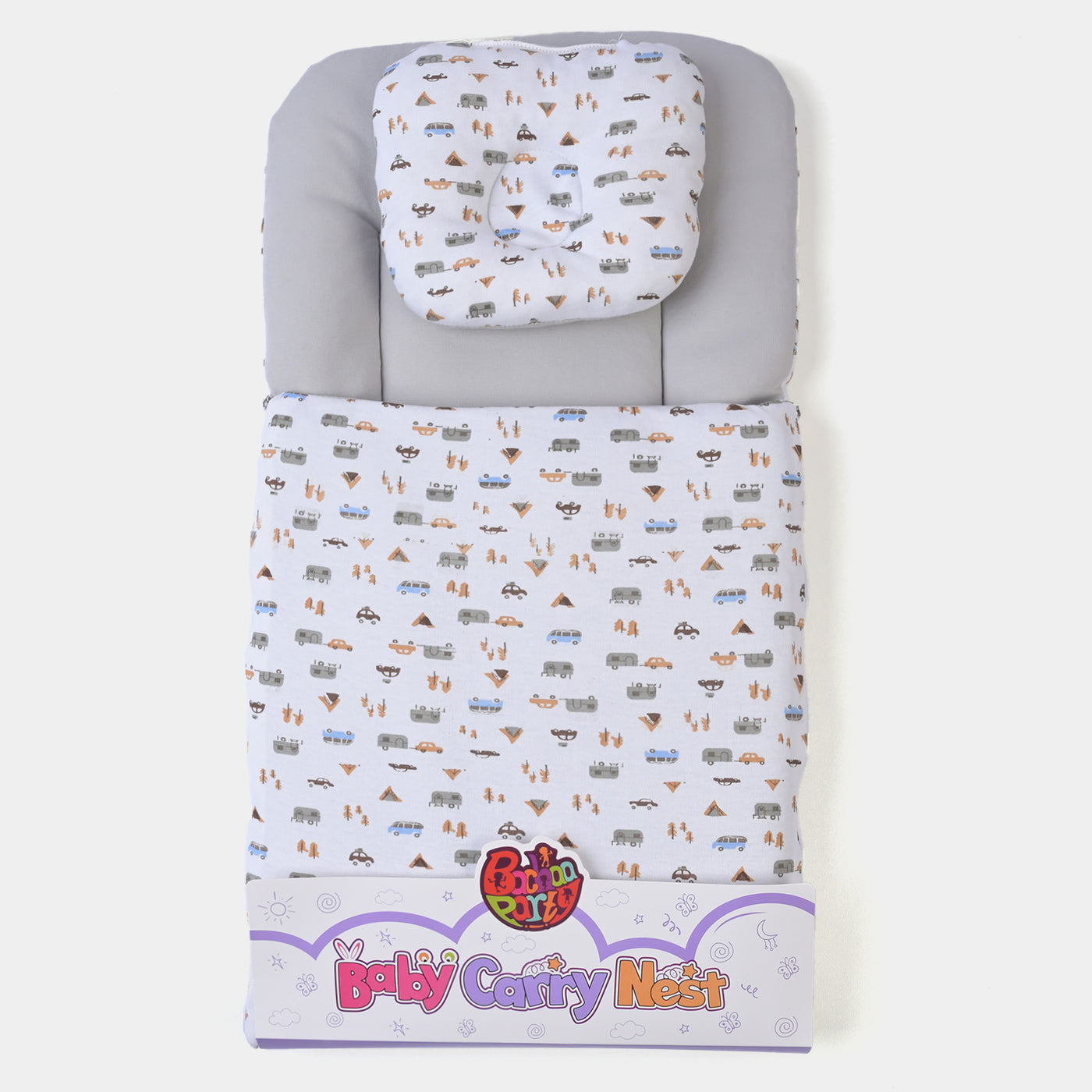 Baby Carry Nest Printed With Head Pillow | Gray White