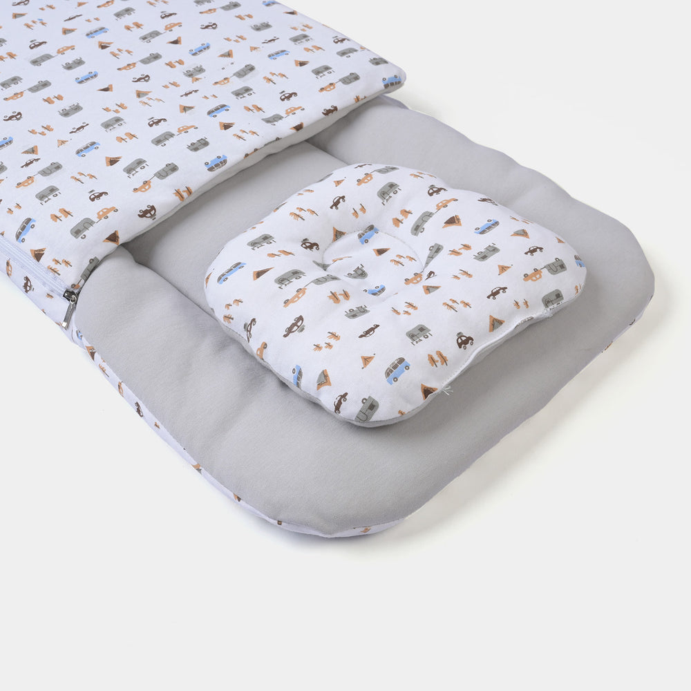 Baby Carry Nest Printed With Head Pillow | Gray White