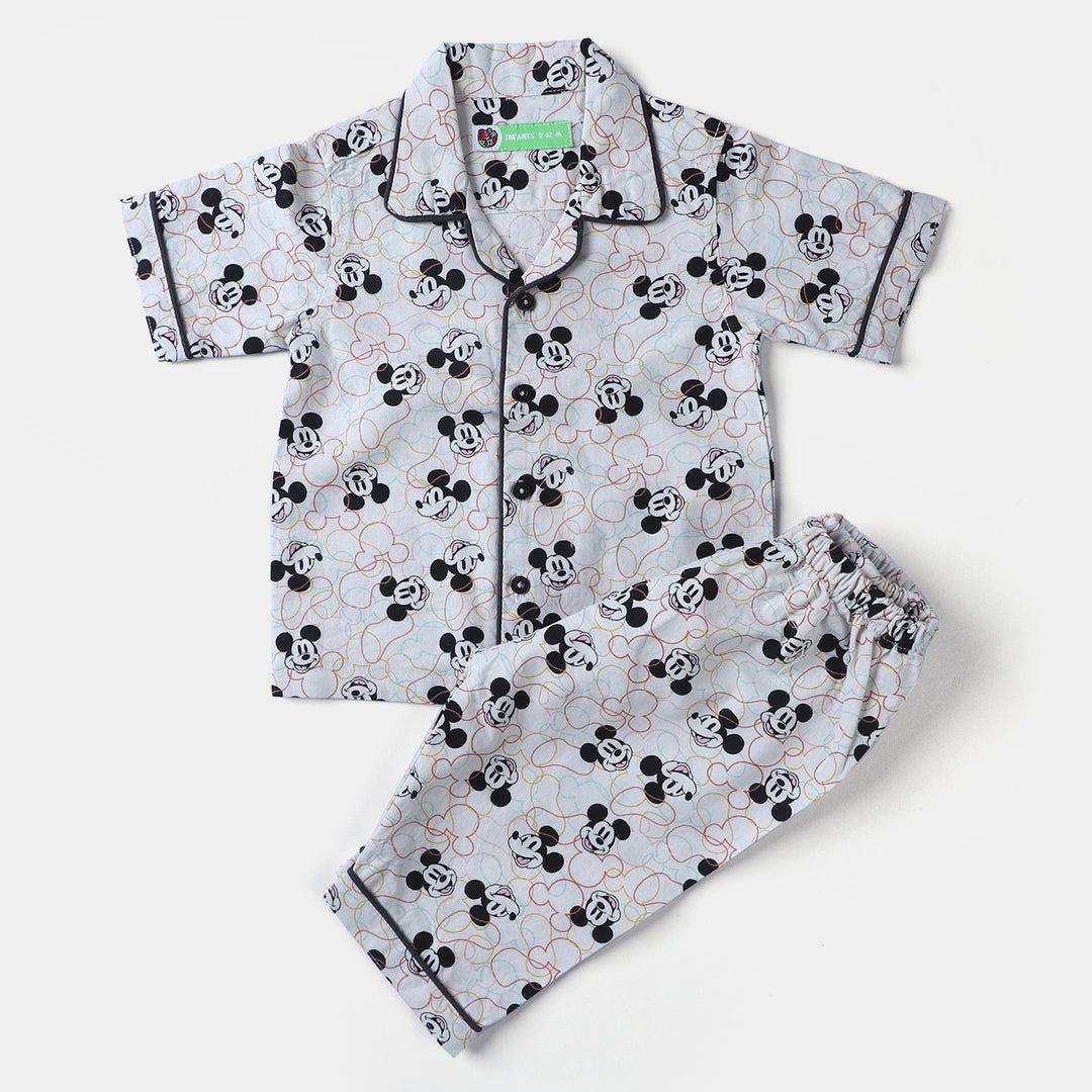 Infant Boys Cotton Woven Nightwear Suit Character-White