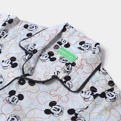 Infant Boys Cotton Woven Nightwear Suit Mickey-White