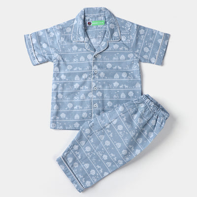 Infant Boys Cotton Woven Nightwear Suit Farm-LIGHT GREY