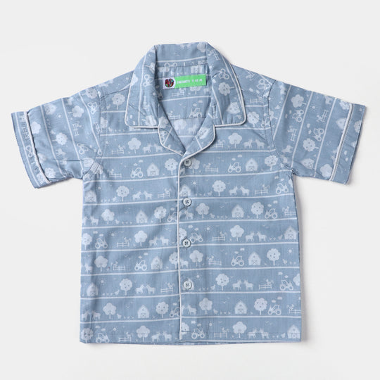 Infant Boys Cotton Woven Nightwear Suit Farm-LIGHT GREY