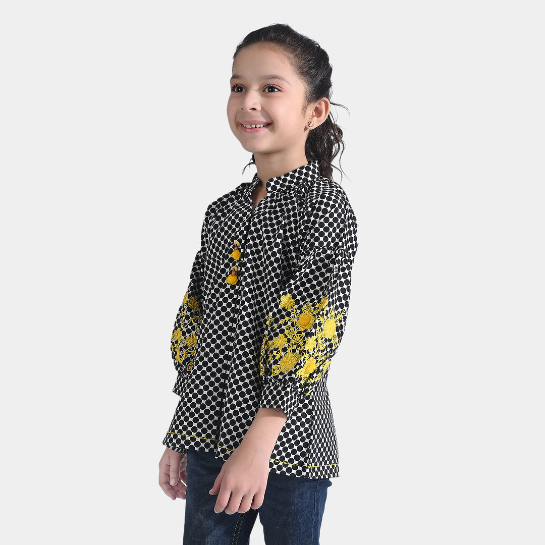 Girls Cotton EMB Top Yellow Effect-BLACK