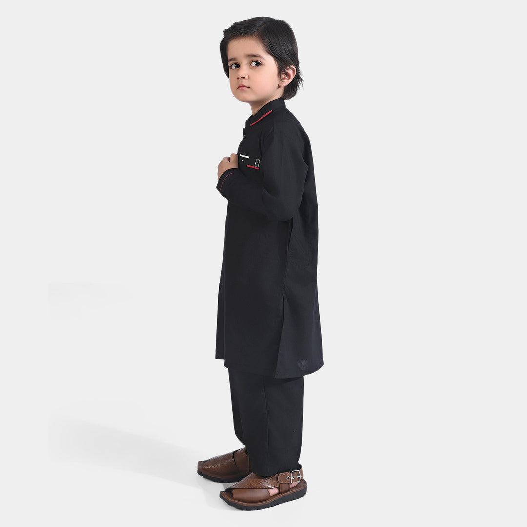 Boys Poly Viscose 2PC Suit Double Band Collar -BLACK