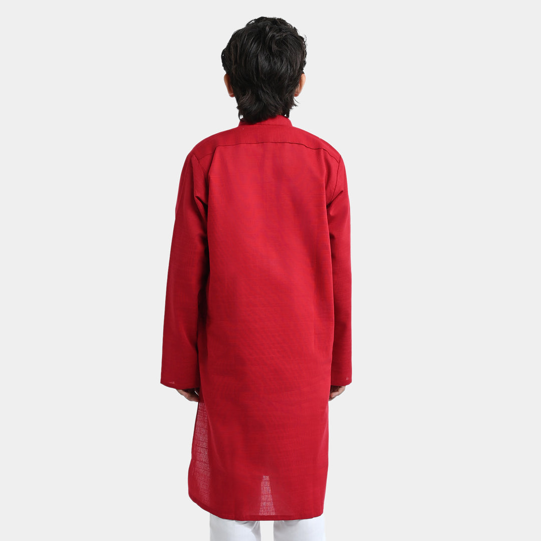 Boys Cotton Slub Kurta -Reddish