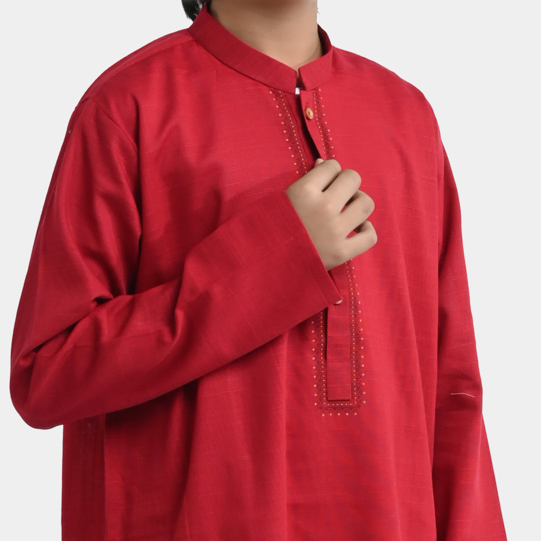 Boys Cotton Slub Kurta -Reddish