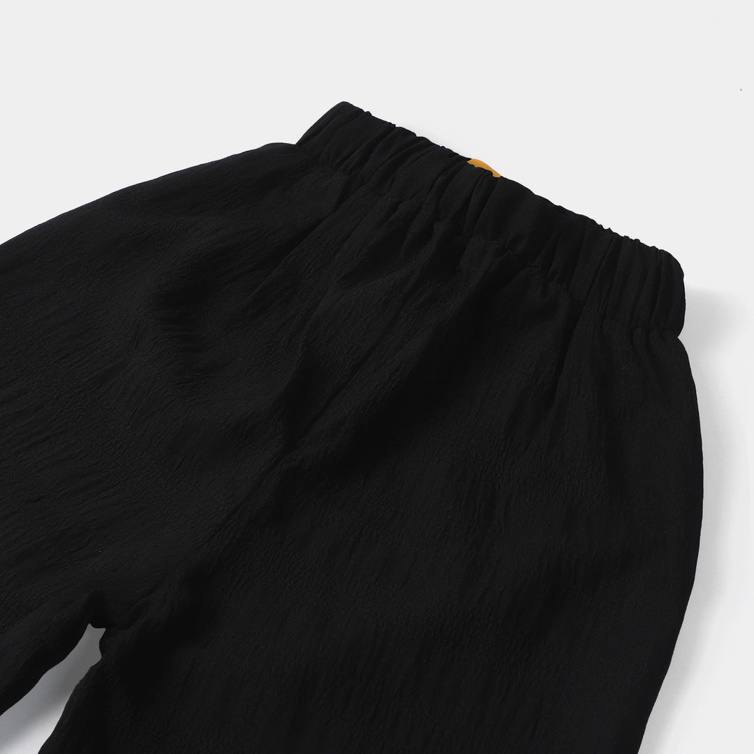 Girls Cotton Pant Seer Sucker-BLACK