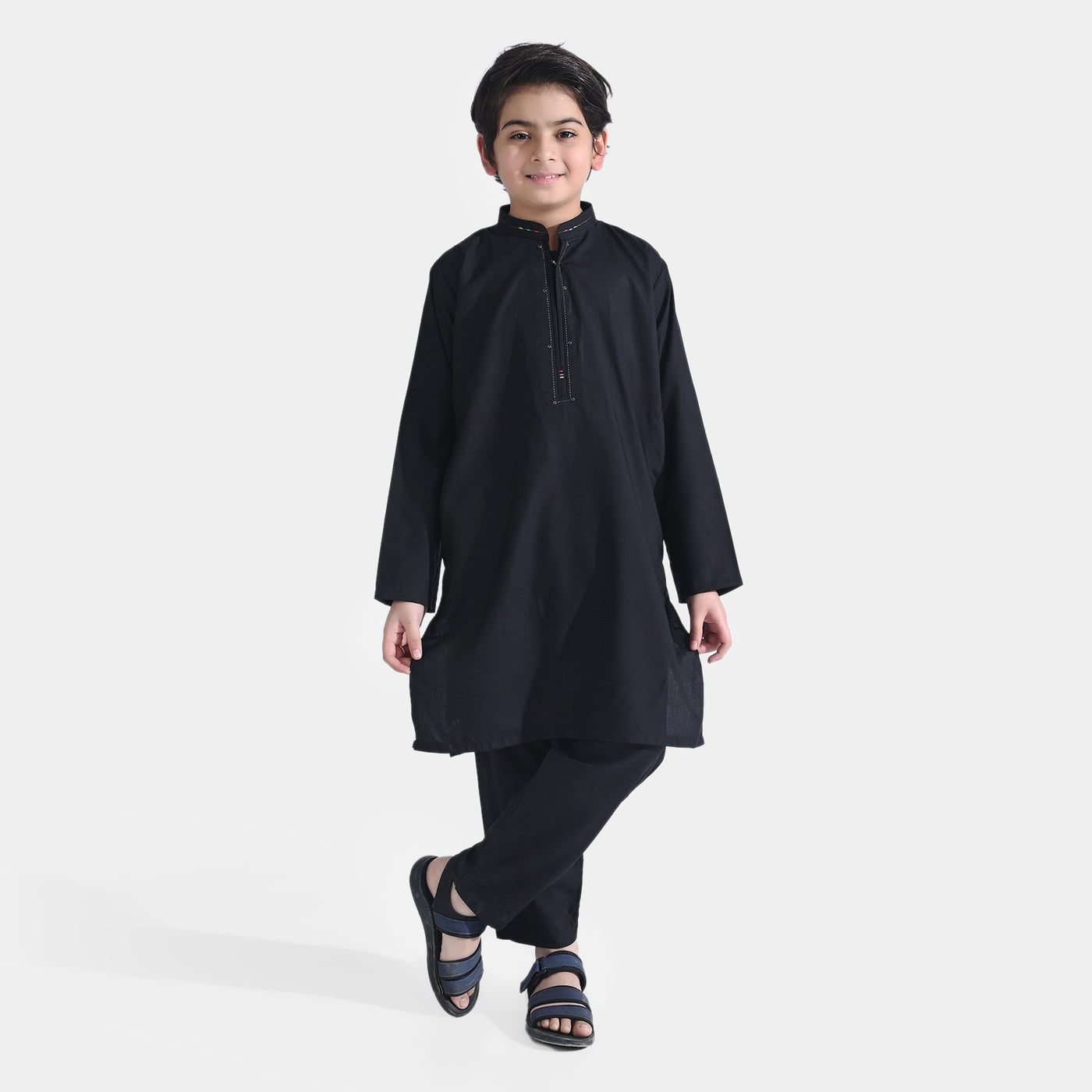 Boys Poly Viscose Kurta Shalwar Suit-BLACK