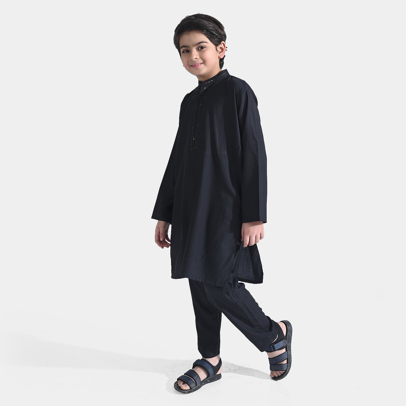 Boys Poly Viscose Kurta Shalwar Suit-BLACK