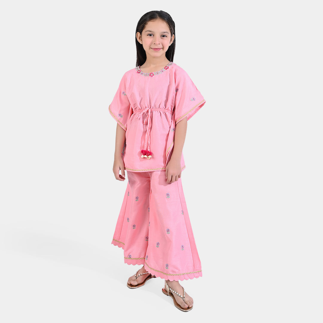 Girls Raw Silk 2PCs Suit Blush-Peach