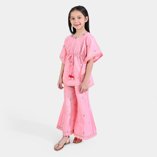 Girls Raw Silk 2PCs Suit Blush-Peach