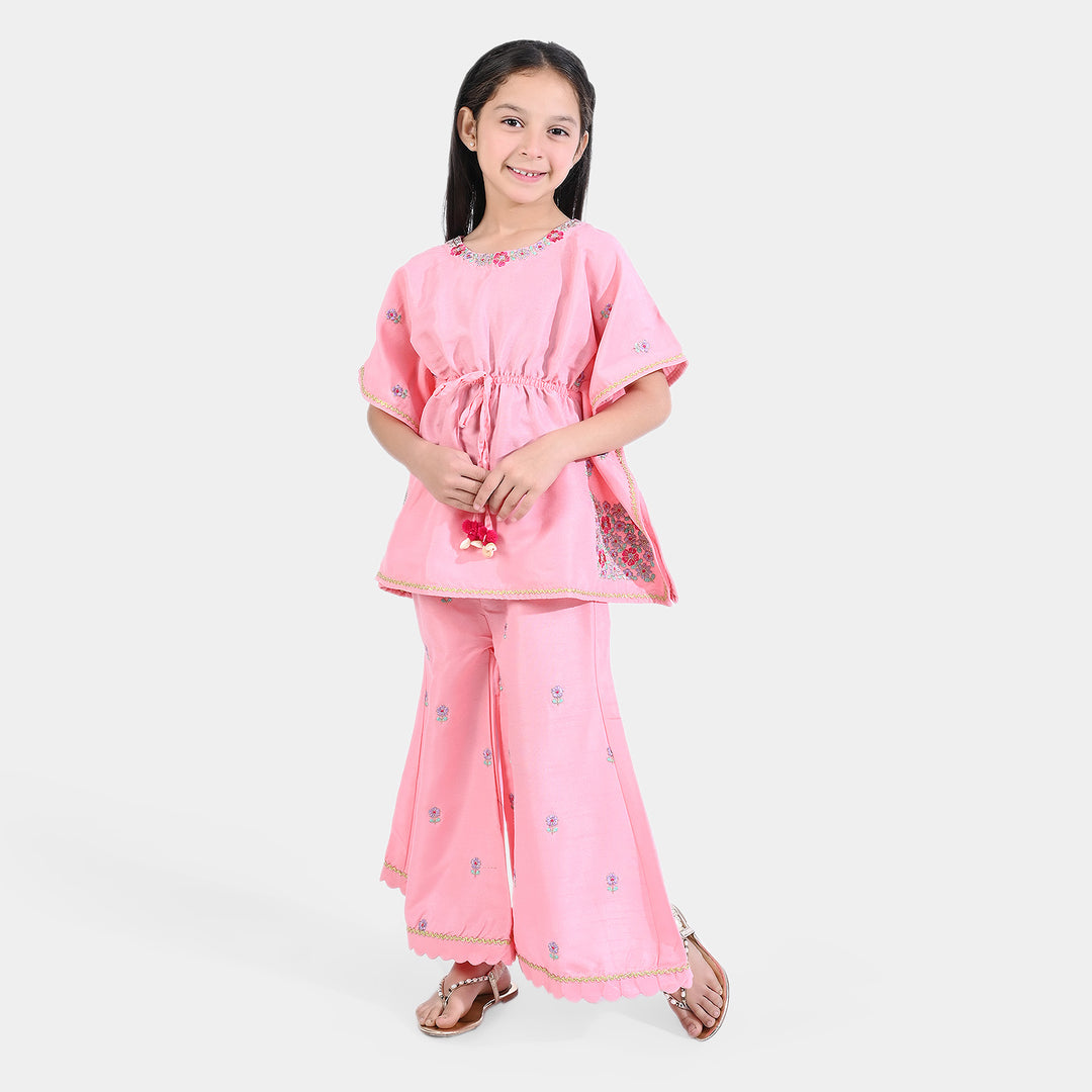 Girls Raw Silk 2PCs Suit Blush-Peach