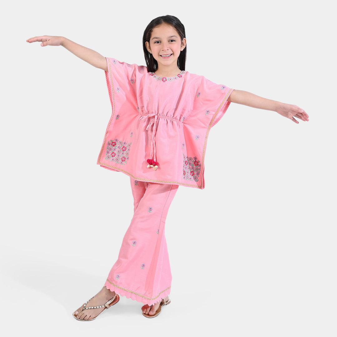 Girls Raw Silk 2PCs Suit Blush-Peach