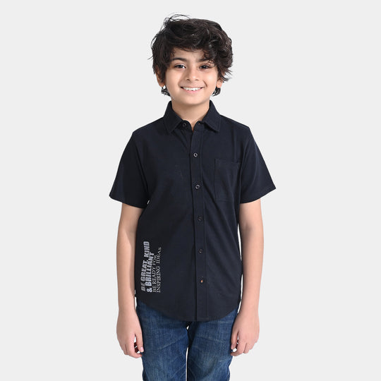 Boys Cotton PK Casual Shirt H/S Be Great-BLACK