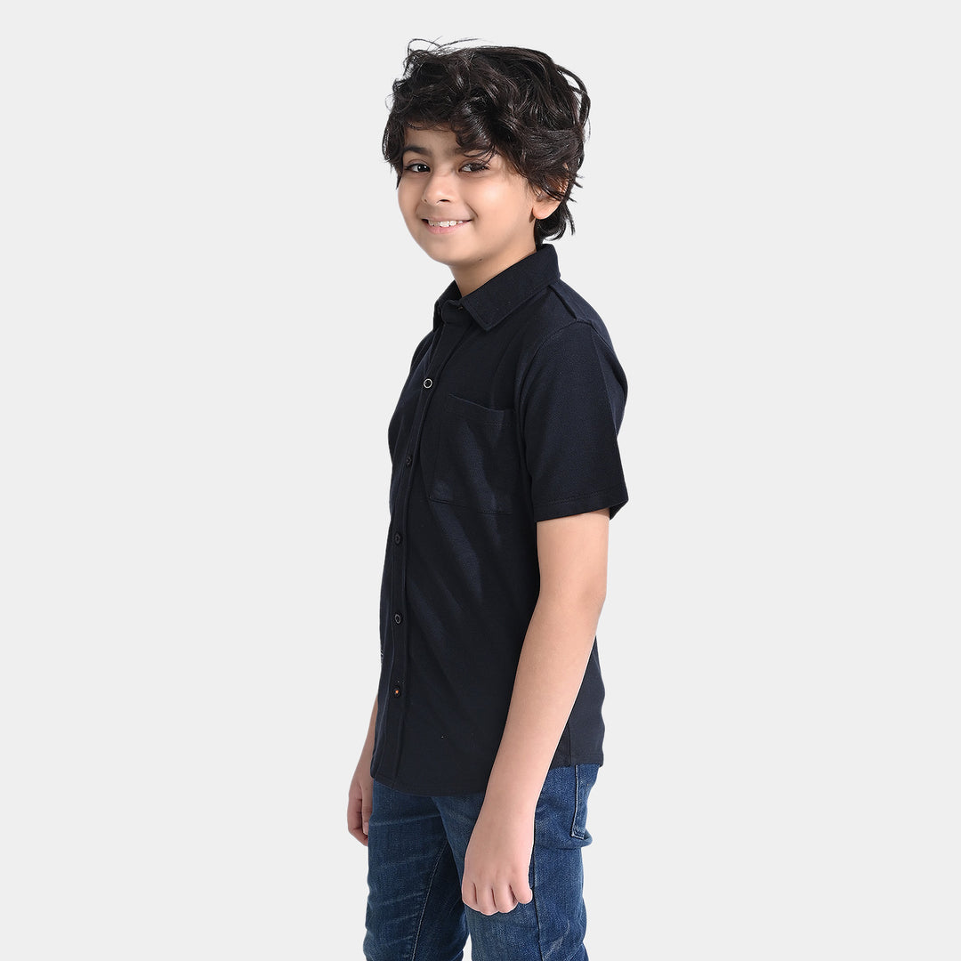 Boys Cotton PK Casual Shirt H/S Be Great-BLACK