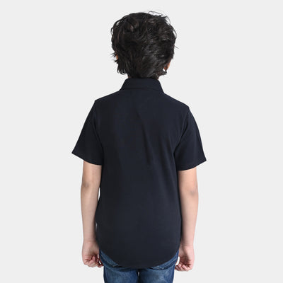 Boys Cotton PK Casual Shirt H/S Be Great-BLACK