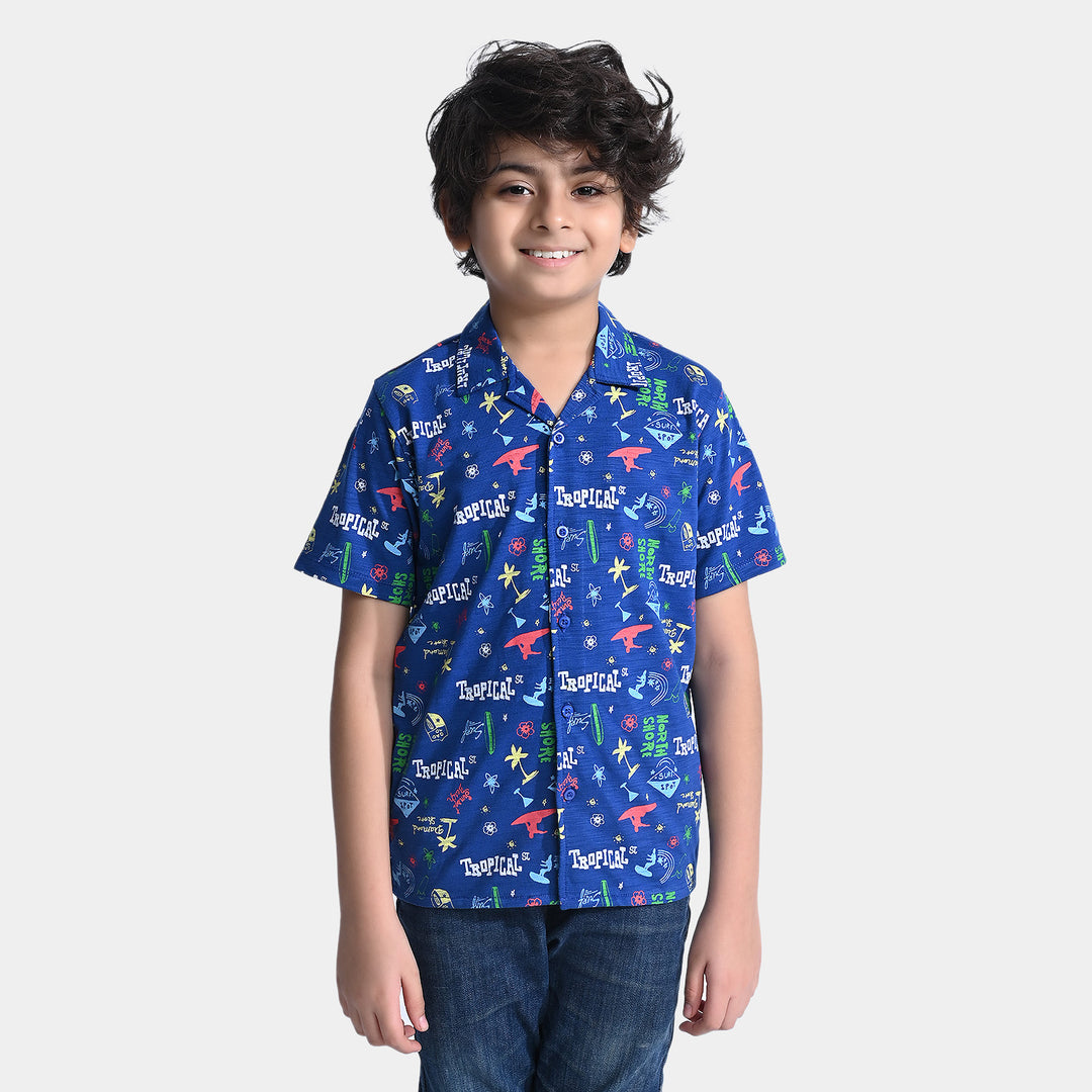 Boys Slub Jersey Casual Shirt H/S Resort Style-Blue