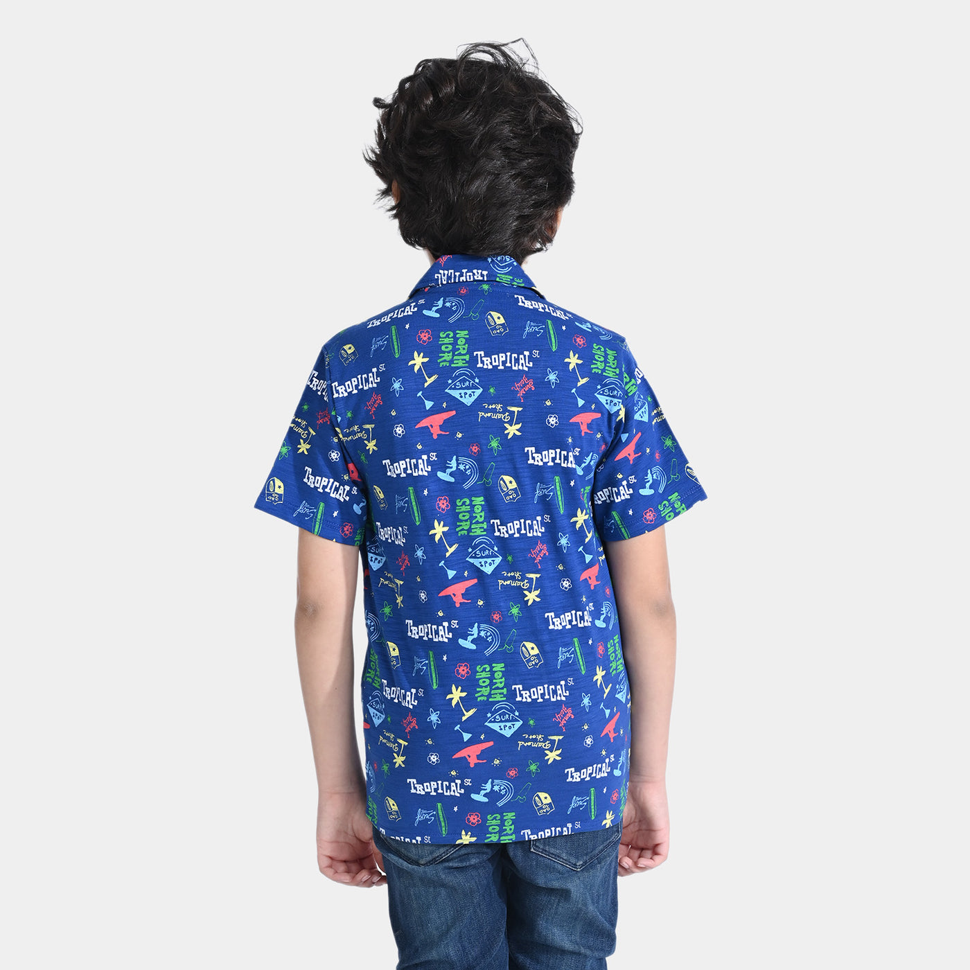 Boys Slub Jersey Casual Shirt H/S Resort Style-Blue