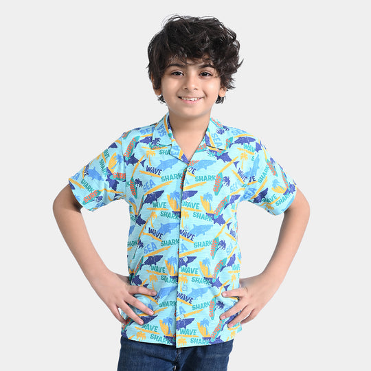 Boys Slub Jersey Casual Shirt H/S Summer-Sky