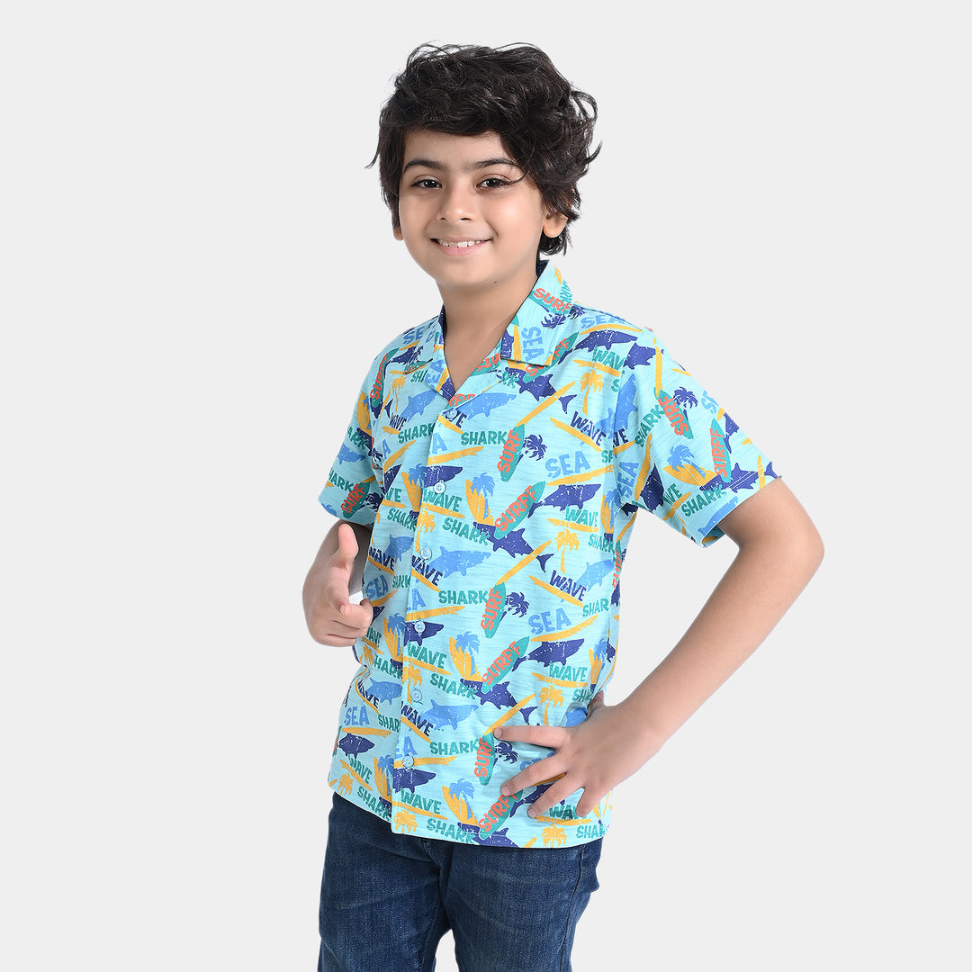 Boys Slub Jersey Casual Shirt H/S Summer-Sky