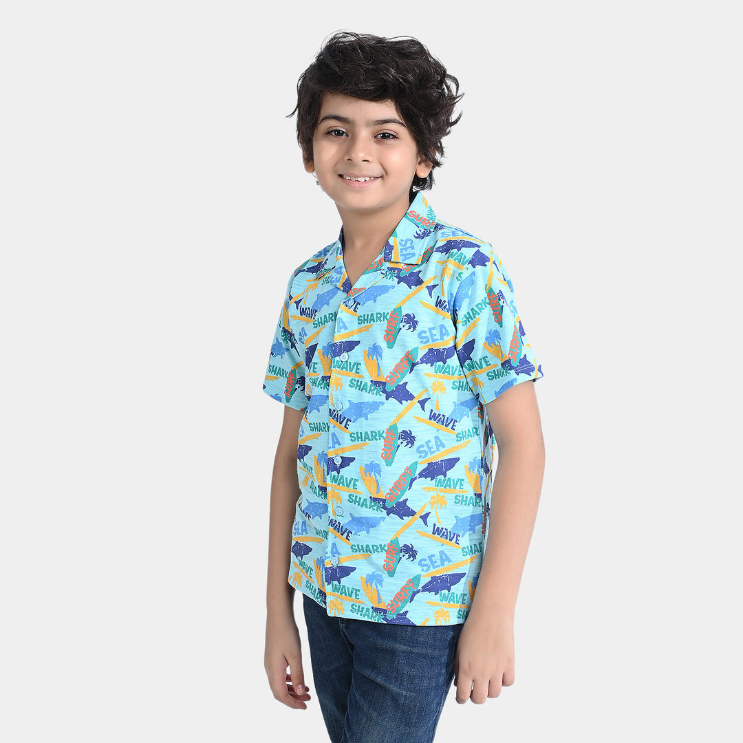 Boys Slub Jersey Casual Shirt H/S Summer-Sky