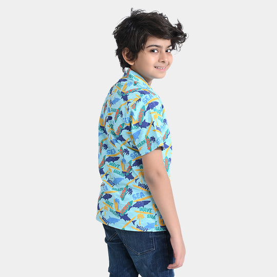 Boys Slub Jersey Casual Shirt H/S Summer-Sky