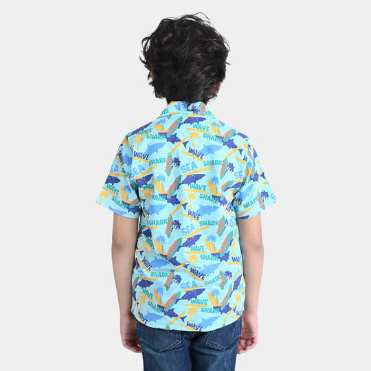 Boys Slub Jersey Casual Shirt H/S Summer-Sky