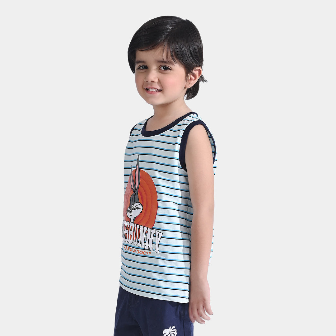 Boys Cotton Jersey Sando Character -Sky