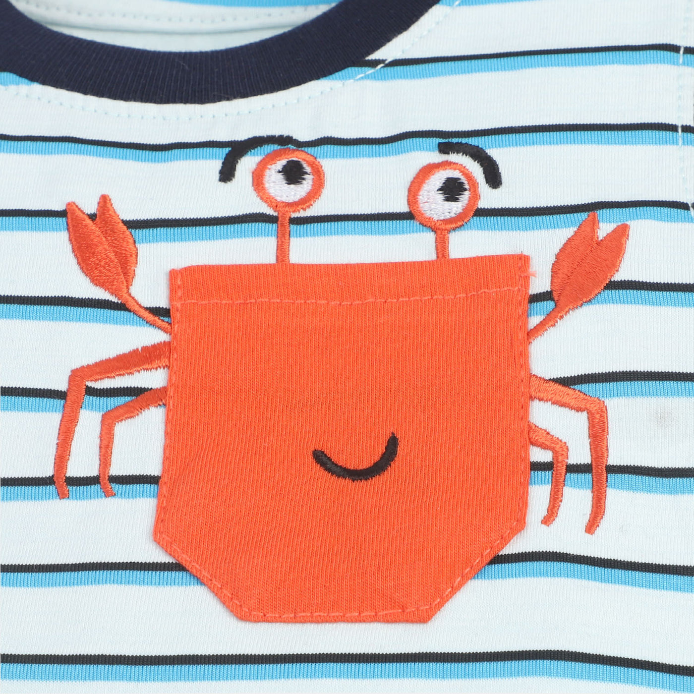 Infant Boys Cotton Jersey Sando Crab-Off White/Blue