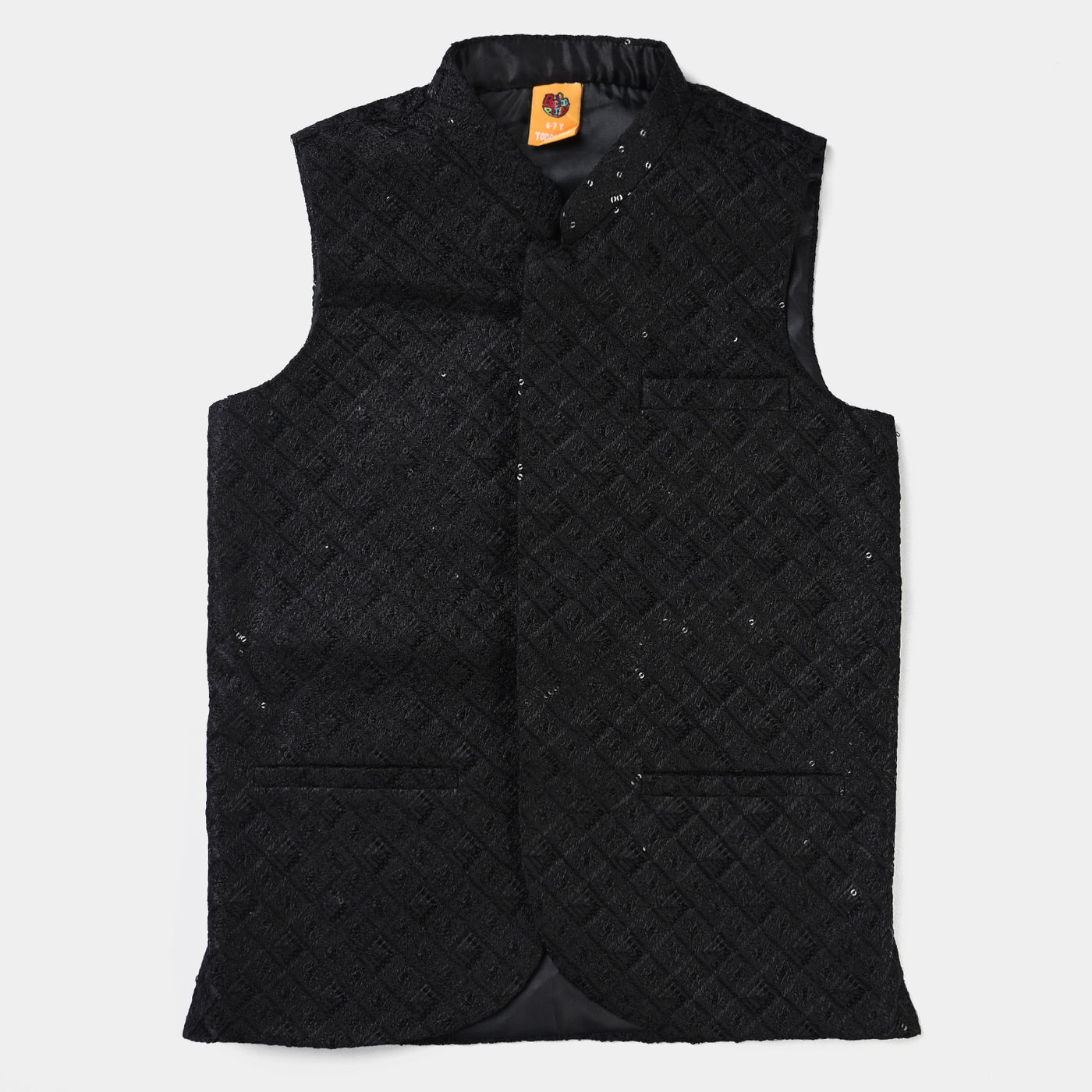 Boys Poly Viscose Waistcoat EMB-BLACK