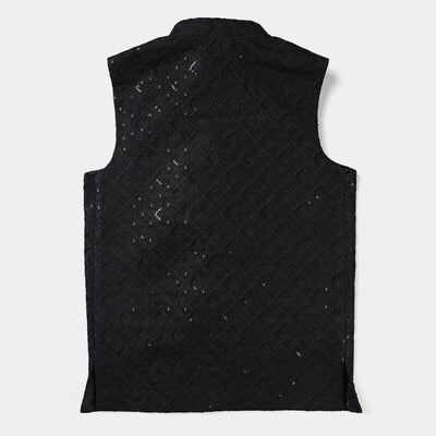 Boys Poly Viscose Waistcoat EMB-BLACK