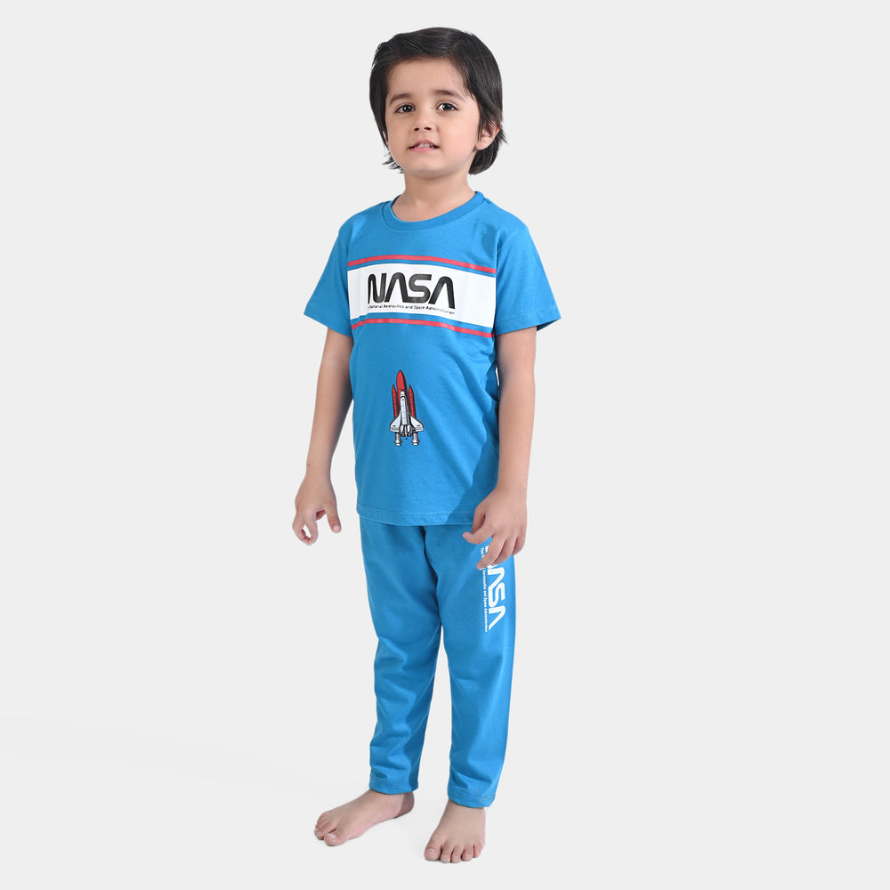 Boys Poly Cotton Jersey Knitted Nightwear Suit -Indigo