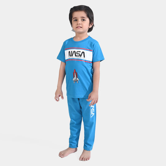 Boys Poly Cotton Jersey Knitted Nightwear Suit -Indigo