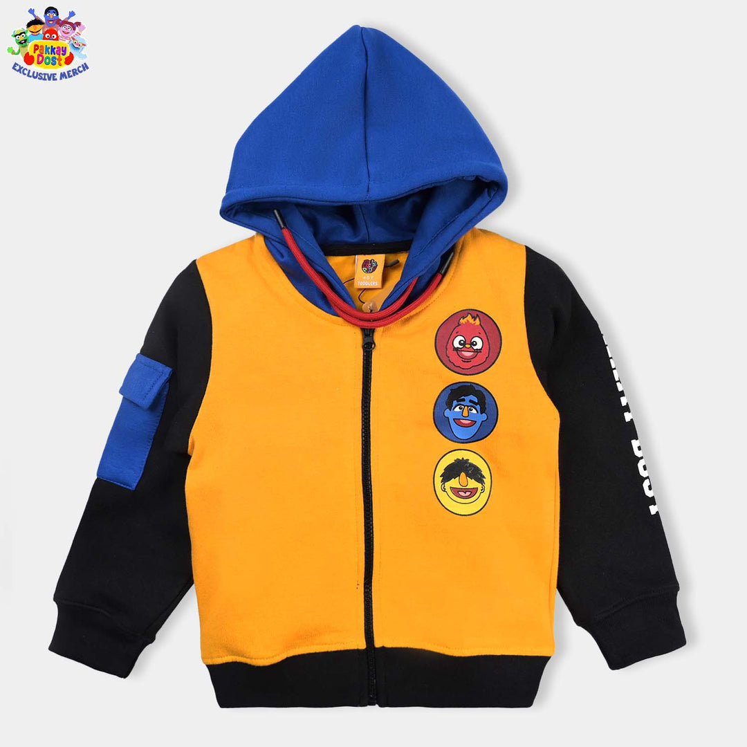 Boy's Fleece Jacket Pakkay Dost Characters Faces-Yellow