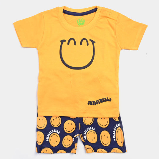 Infant Boys Poly Cotton Jersey Night Wear Suit Smiley-Citrus