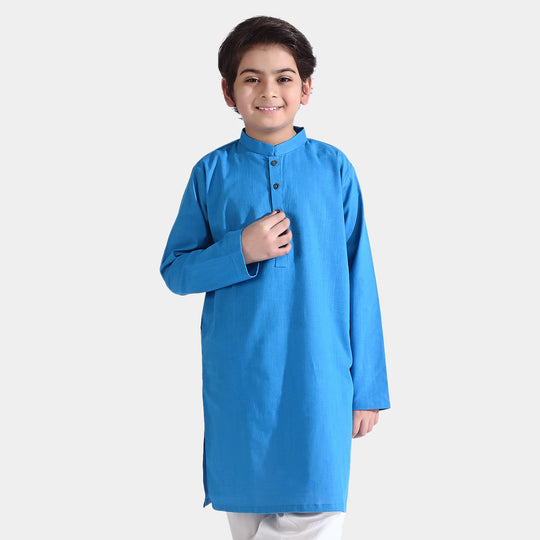 Boys Cotton Slub Basic Kurta -Bluish