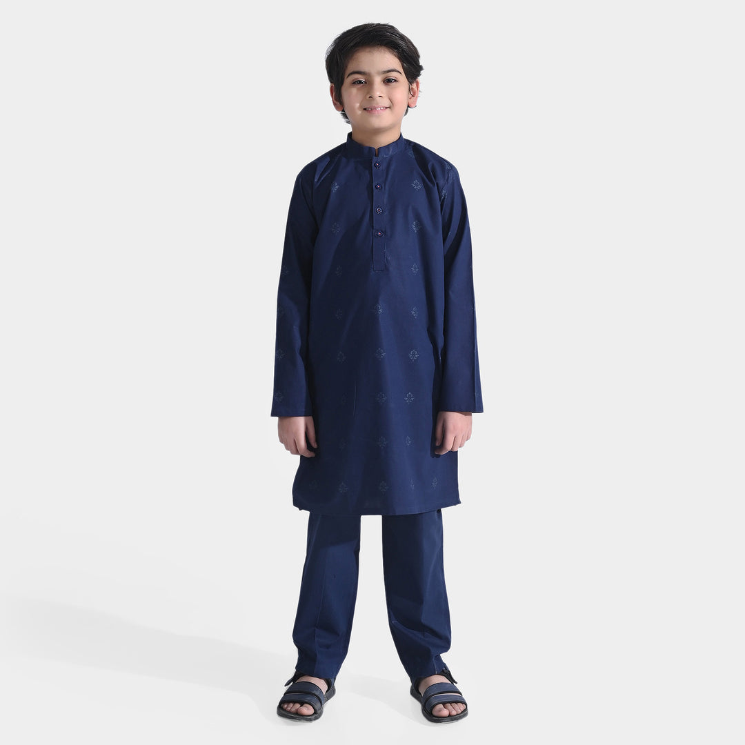 Boys Cotton Poplin 2 PC Suit (Screen Print)-NAVY