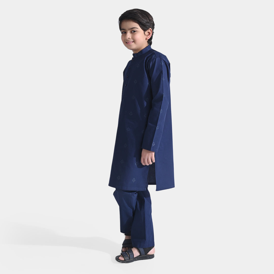 Boys Cotton Poplin 2 PC Suit (Screen Print)-NAVY