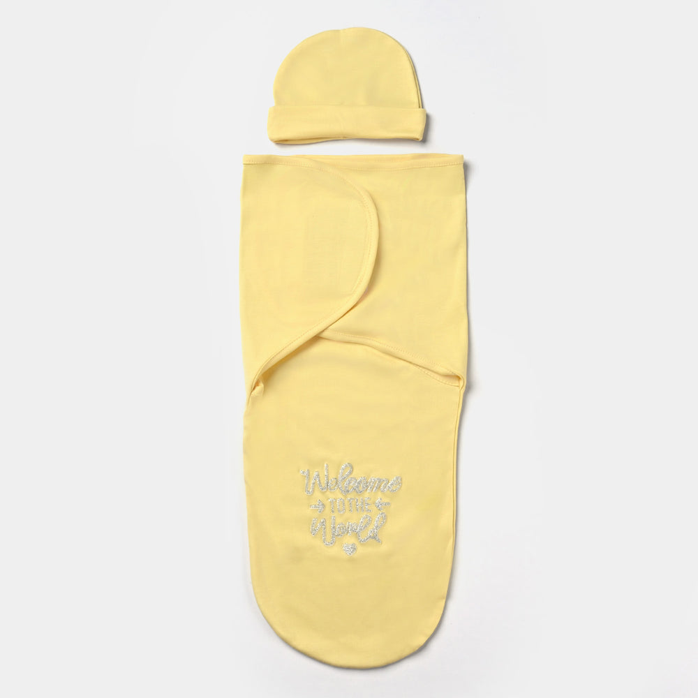 Baby Wrap Swaddle Sheet With Cap | Yellow